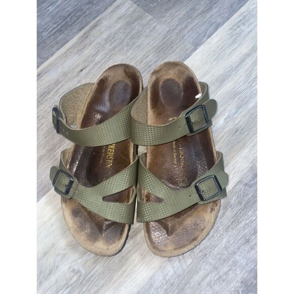 Birkenstock Leather Sandals Size 8W WoMens Green Color Double Buckle READ - Picture 4 of 14
